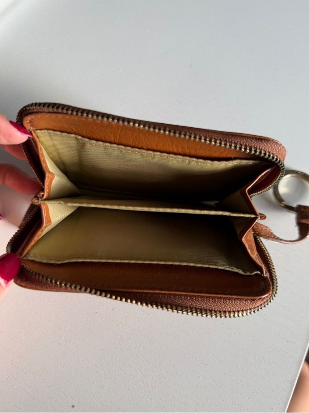 Tory Burch Cognac Leather Zip Card Case with Key Ring - Picture 5 of 7